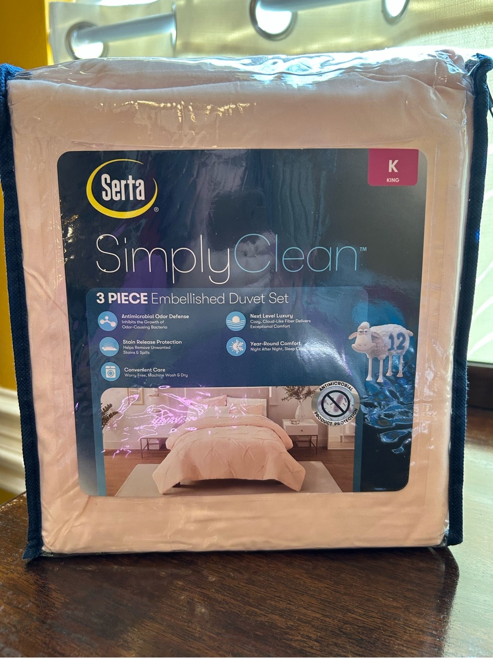 Serta King SimplyClean Embellished Duvet Set in Pink w/3 Pieces Antimicrobial